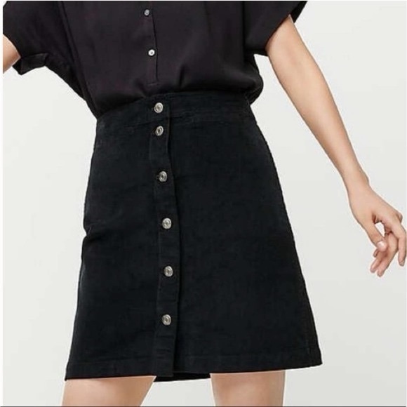 J Crew Black Corduroy High Waisted Button Front Skirt Size 27 - Picture 1 of 8